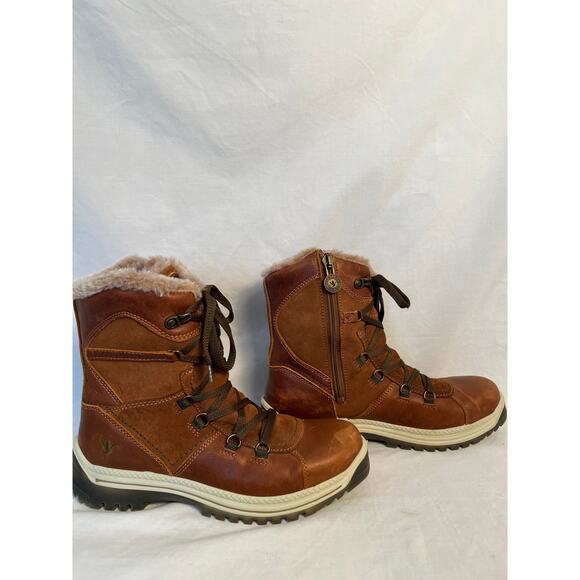 Santana Canada Brown Leather Faux Shearling Winter Snow Boots Women’s 10 - Picture 2 of 8